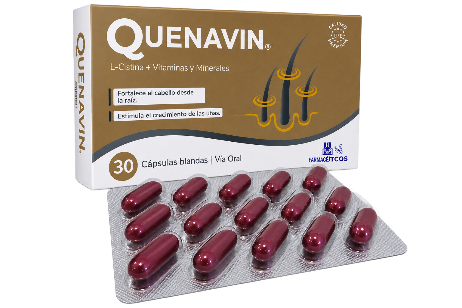 Quenavin – L-Cistina + Vitaminas e Minerais | 30 Cápsulas